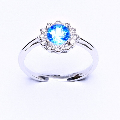 Stříbrný prsten, přírodní topaz swiss, čiré zirkony, T 1495