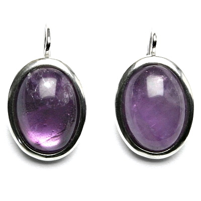 Stříbrné náušnice, přírodní ametyst, 16 x 12 mm, NK 1455