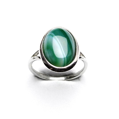 Stříbrný prsten, přírodní kámen zelený achát barvený - T 1454 m