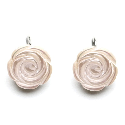 Zlaté náušnice, přírodní růžová perleť, růžička 16 mm,bílé i žluté zlato - NK 1298