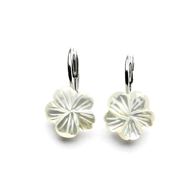 Zlaté náušnice, bílé i žluté zlato, přírodní bílá perleť kytička - NK 1183 10x10 mm