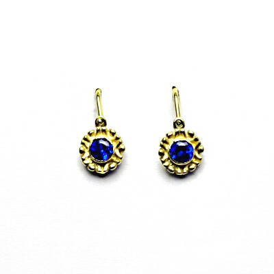Zlaté dětské náušnice, synt. spinel, žluté zlato, NK 1345