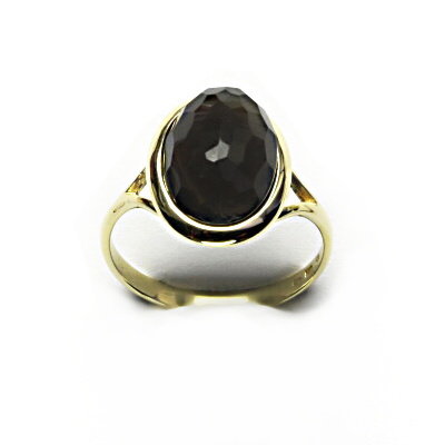 Zlatý prsten, přírodní záhněda šachovnice, žluté zlato - T 1454 m