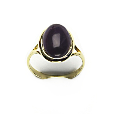 Zlatý prsten, přírodní tmavý ametyst, žluté zlato - T 1454 m