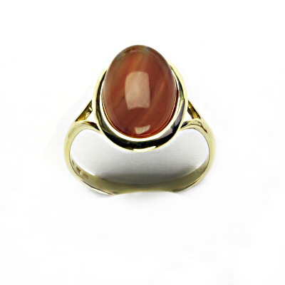 Zlatý prsten, přírodní světlý karneol, žluté zlato - T 1454 m
