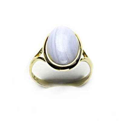 Zlatý prsten, přírodní chalcedon, žluté zlato - T 1454 m