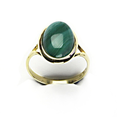 Zlatý prsten, přírodní zelený achát barvený, žluté zlato - T 1454