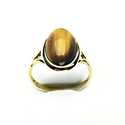 Zlatý prsten, žluté i bílé zlato, přírodní tygří oko - T 1454