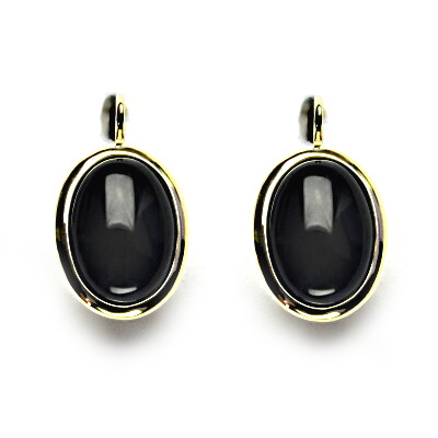 Zlaté náušnice, přírodní kámen černý achát onyx , žluté zlato - NK 1454