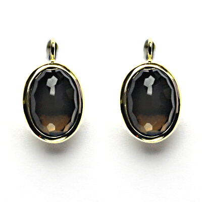 Zlaté náušnice, přírodní kámen záhněda šachovnice, žluté zlato - NK 1454