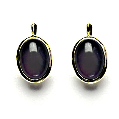 Zlaté náušnice, přírodní kámen tmavý ametyst, žluté zlato - NK 1454