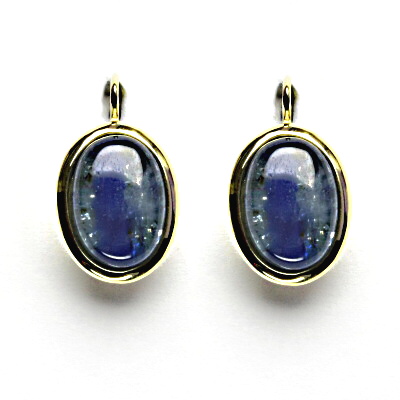 Zlaté náušnice, přírodní kámen kyanit, žluté zlato - NK 1454