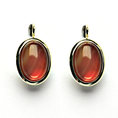 Zlaté náušnice, přírodní kámen světlý karneol, žluté zlato - NK 1454