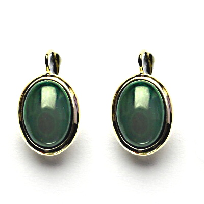 Zlaté náušnice, přírodní kámen malachit, žluté zlato - NK 1454