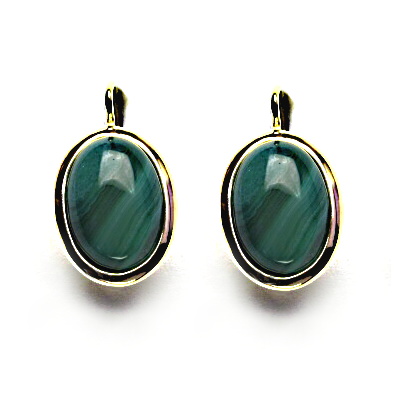Zlaté náušnice, přírodní kámen zelený achát barvený, žluté zlato - NK 1454