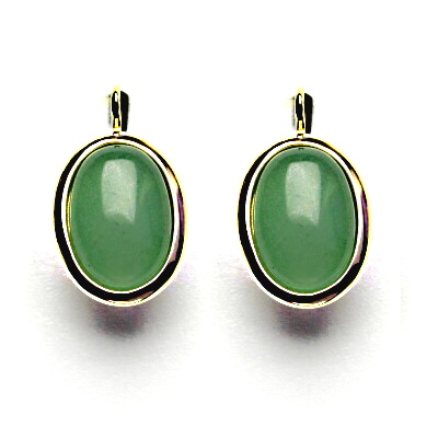 Zlaté náušnice, přírodní kámen avanturin, žluté zlato - NK 1454