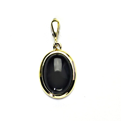Zlatý přívěsek , přírodní kámen černý achát - onyx, žluté zlato - P 1454/22