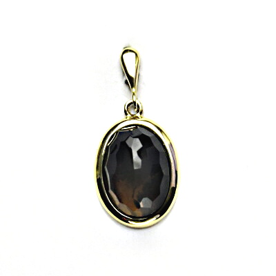 Zlatý přívěsek, přírodní kámen záhněda šachovnice, žluté zlato - P 1454/22