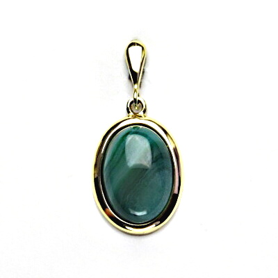 Zlatý přívěsek, přírodní kámen zelený achát barvený, žluté zlato - P 1454/22
