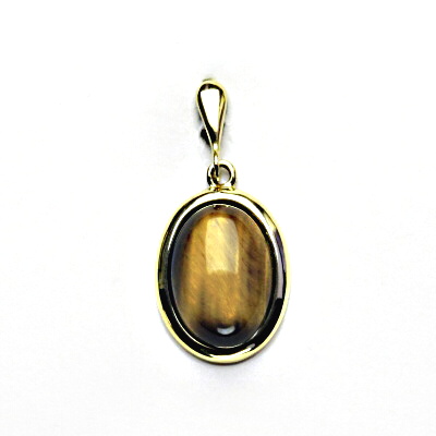 Zlatý přívěsek, žluté i bílé zlato, přírodní kámen tygří oko - P 1454/22