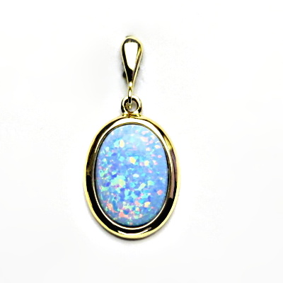 Zlatý přívěsek, syntetický světle modrý opál, žluté zlato - P 1454/22