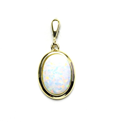 Zlatý přívěsek, syntetický bílý opál, žluté zlato - P 1454/22