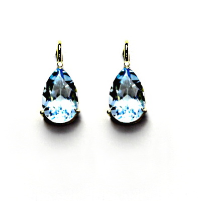 Zlaté náušnice, přírodní topaz sky slza 12x8 mm, žluté i bílé zlato, NK 1360