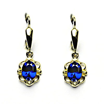 Zlaté náušnice, syntetický spinel, žluté zlato, NK 1140/20