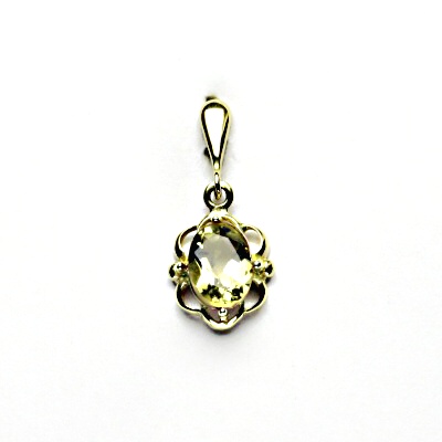 Zlatý přívěsek, přírodní olivový křemen, žluté zlato, P 1140/22