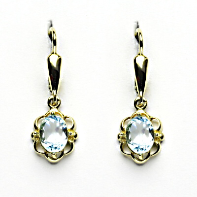 Zlaté náušnice, přírodní topaz sky, žluté zlato, NK 1140/20