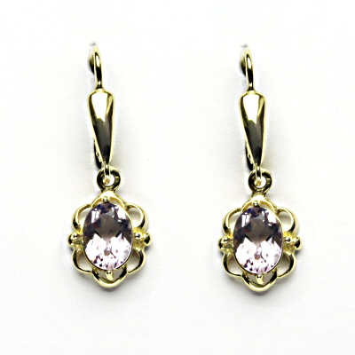 Zlaté náušnice, přírodní světlý ametyst, žluté zlato, NK 1140/20