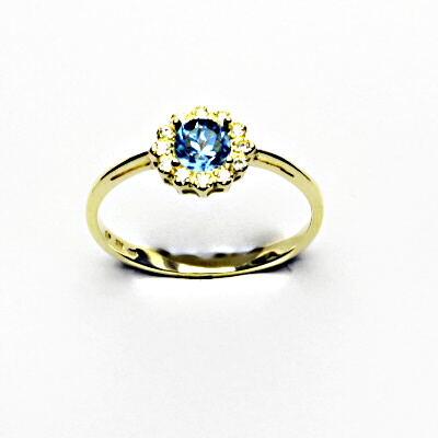 Zlatý prsten, žluté i bílé zlato, přírodní topaz swiss, čiré zirkony -  T 1495