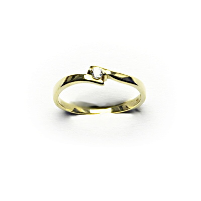 Zlatý prsten s čirým zirkonem, žluté zlato, VR 38