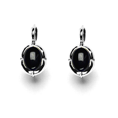 Zlaté náušnice, bílé zlato, přírodní černý achát - NK 1374 onyx