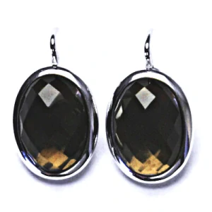 Zlaté náušnice, přírodní záhněda šachovnice, bílé zlato - NK 1454