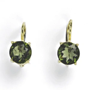 Zlaté náušnice ,přírodní vltavín 8 mm  žluté i bílé zlato 14 ct - NK 1357