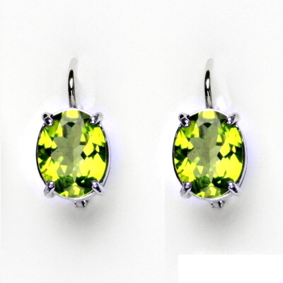 Zlaté náušnice, bílé i žluté zlato, přírodní olivín 10x8 mm,  NK 1242