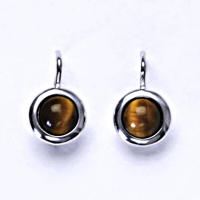 Zlaté náušnice, bílé/žluté zlato, přírodní kámen Tygří oko 6 mm , NK 1471 