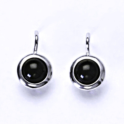 Zlaté náušnice, bílé/žluté zlato, přírodní kámen Onyx 6 mm , NK 1471 