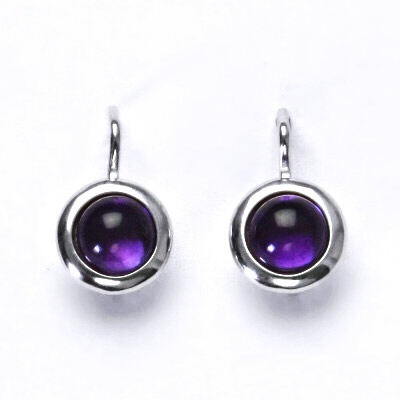 Zlaté náušnice, bílé/žluté zlato, přírodní kámen Ametyst 6 mm , NK 1471 