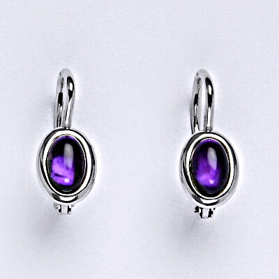 Zlaté náušnice, bílé i žluté zlato, přírodní Ametyst 6x4 mm , NK 1353