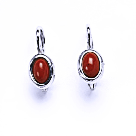 Zlaté náušnice, bílé i žluté zlato, přírodní Jaspis 6x4 mm , NK 1353