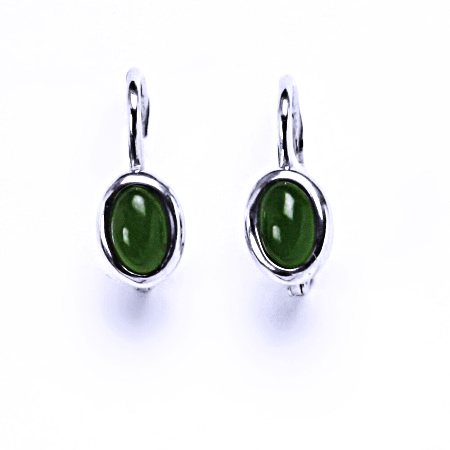 Zlaté náušnice, bílé zlato, přírodní Nefrit 6x4 mm , NK 1353
