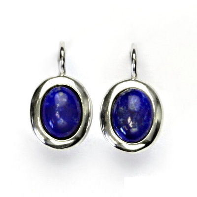 Zlaté náušnice, přírodní Lapis lazuli 8x6 mm , bílé i žluté zlato - NK 1355