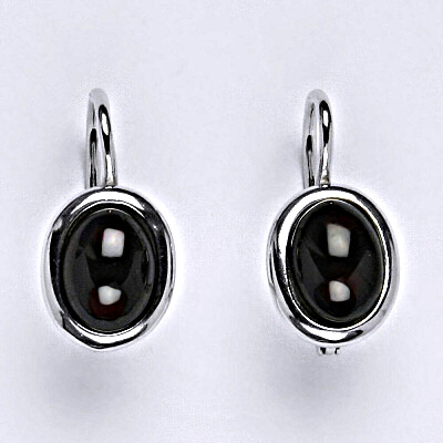 Zlaté náušnice, přírodní Granát 8x6 mm , bílé i žluté zlato - NK 1355