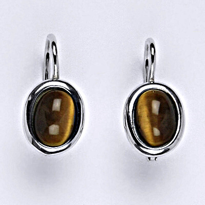 Zlaté náušnice, přírodní Tygří oko 8x6 mm , bílé i žluté zlato - NK 1355