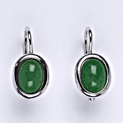 Zlaté náušnice, přírodní Avanturin 8x6 mm , bílé i žluté zlato - NK 1355