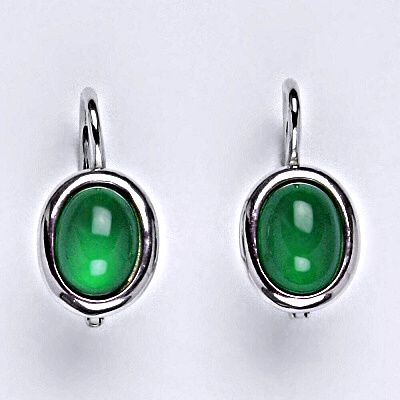 Zlaté náušnice, přírodní Green agate 8x6 mm , bílé i žluté zlato - NK 1355