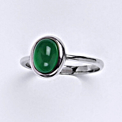 Zlatý prsten, přírodní Green agate , bílé i žluté zlato - T 1355