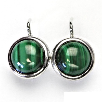 Zlaté náušnice, bílé i žluté zlato , přírodní kámen Malachit 10 mm - NK 1452